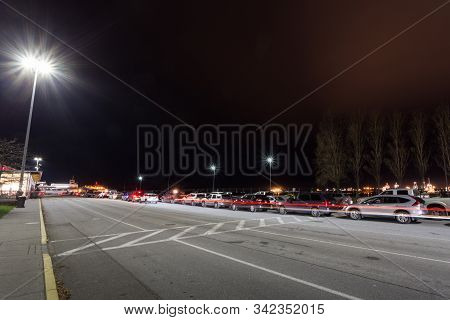 Tsawwassen, Bc, Canada - Dec 1, 2019: A Line Up Of Cars Waiting To Drive Onto A Bc Ferry To Cross To