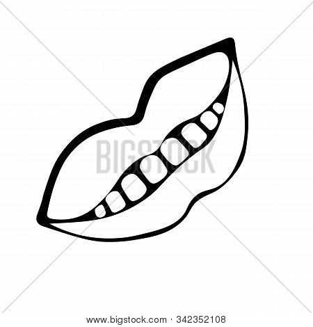 The Smile Of The Cheshire Cat. Lips. Colorless Background. Valentine Day. Holiday Sketch.