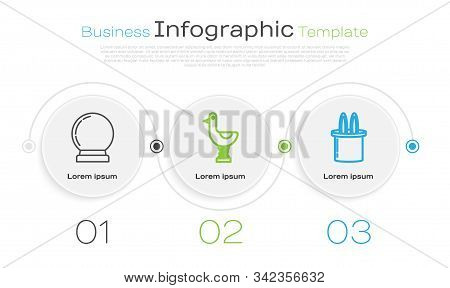 Set Line Magic Ball, Riding Kid Duck And Magician Hat And Rabbit Ears. Business Infographic Template