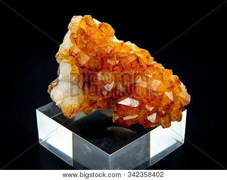 Citrine Quartz Crystals Mineral On Black Background