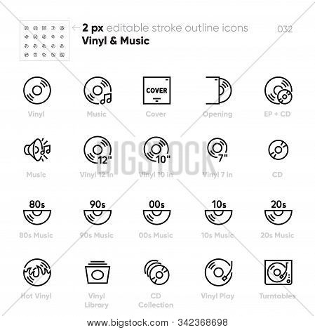 Vinyl Music Ep, Cd Outline Vector Icons. Turntable, 80s, 90s Music, Library, Cover
