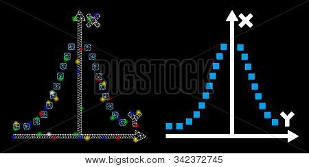 Glossy Mesh Gauss Plot Icon With Glare Effect. Abstract Illuminated Model Of Gauss Plot. Shiny Wire 