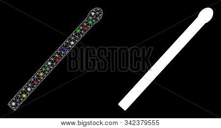 Glowing Mesh Match Icon With Glare Effect. Abstract Illuminated Model Of Match. Shiny Wire Frame Pol