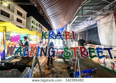 Krabi Town, Thailand - November 23 2019: Krabi Weekend Night Market In Krabi Town, Thailand.