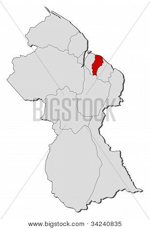 Mapa da Guiana, East Berbice-corentyne destacada