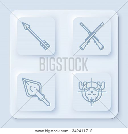 Set Line Hipster Arrow, Two Crossed Shotguns, Hipster Arrow Tip And Hunt On Moose With Crosshairs. W