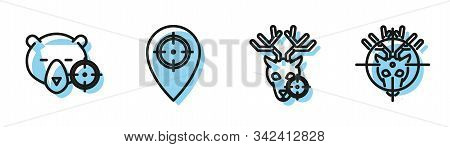 Set Line Hunt On Deer With Crosshairs, Hunt On Bear With Crosshairs, Hunt Place And Hunt On Deer Wit
