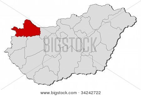 Map Of Hungary, Györ-moson-sopron Highlighted