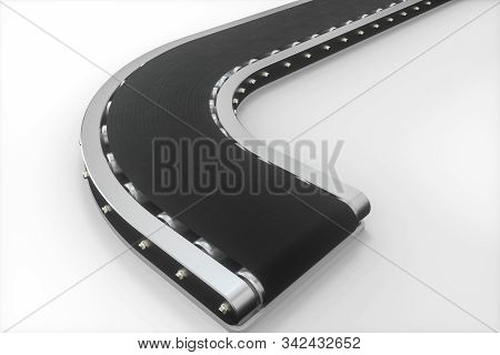 Black Moving Conveyor Belt , Black Background, 3D Rendering.
