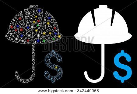 Glossy Mesh Development Financial Coverage Icon With Sparkle Effect. Abstract Illuminated Model Of D