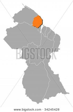Mapa da Guiana, Cuyuni-mazaruni destacada