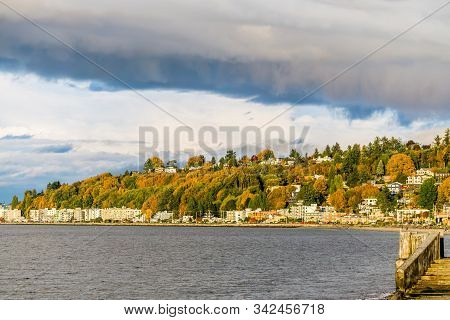 A View Of Condos At Alki Beach And The West Seattle Skyline.