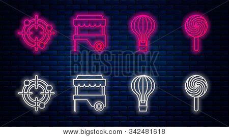 Set Line Fast Street Food Cart With Awning, Hot Air Balloon, Target Sport For Shooting Competition A