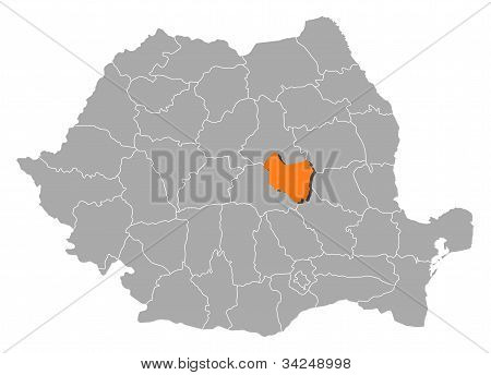 Mapa současného Rumunska, Covasna, zvýrazněné
