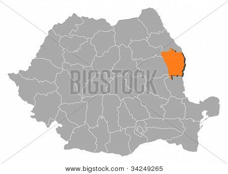 Mapa současného Rumunska, Vaslui zvýrazněny