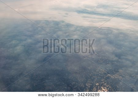 Aerial View Of The Magnificent Bramhaputra River In Bangladesh From The Airplane. Selective Focus.