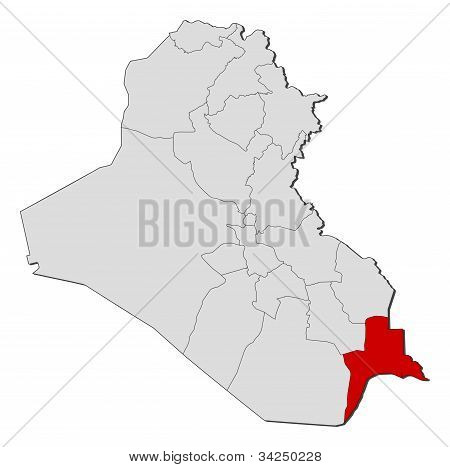 Mapa do Iraque, Basra destacada