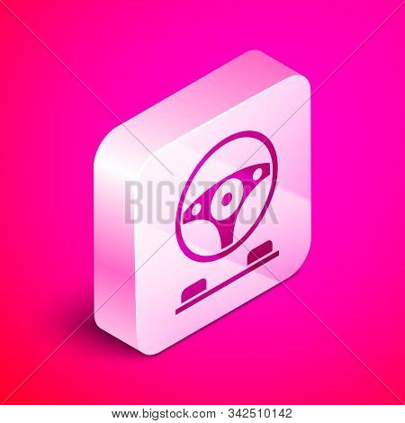 Isometric Racing Simulator Cockpit Icon Isolated On Pink Background. Gaming Accessory. Gadget For Dr