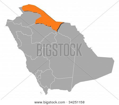Mapa Arabii Saudyjskiej, Północna Prowincja graniczna wyróżnione