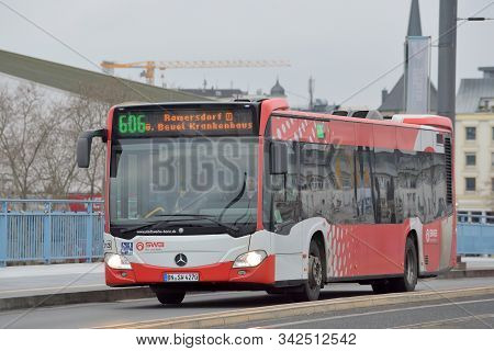 Bonn, Germany - December 27: Public Bus On Street Of Bonn On December 27, 2019