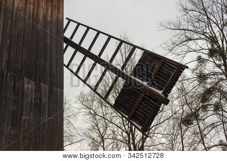 Detail Of Blades Of Retro Windmill In Winter