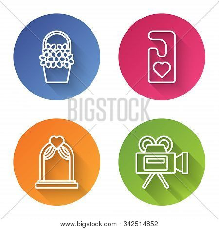 Set Line Flowers In A Basket, Please Do Not Disturb With Heart, Wedding Arch And Cinema Camera. Colo
