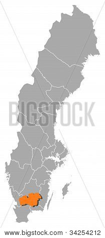 Karte von Schweden, Kronobergs län hervorgehoben