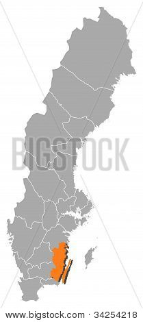 Kartta Ruotsi, Kalmar County korostettuna