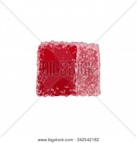 Red Jelly In Sugar Isolated Marmalade Candy. Vector Strawberry Or Raspberry Taste Gelatin Sweets