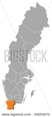 Mappa di Svezia, Contea di Västra Götaland evidenziata