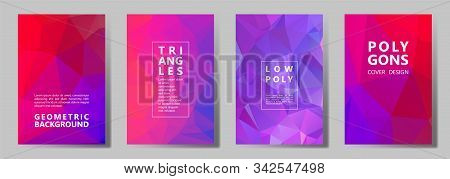 Facet Triangles Cool Banners, Posters, Flyers Vector Graphic Design Set. Crystal Texture Polygonal P