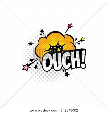 Comic Sound Blast, Cartoon Comic Book Bubble Chat Icon. Vector Ouch Sound Blast With Stars Explosion