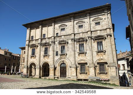 Montepulciano, Italy - September 20, 2019:  Facade Of Nobili-tarugi Palace In Piazza Grande In Septe