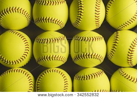 Fastpitch Softball Balls Close Up With Nobody.