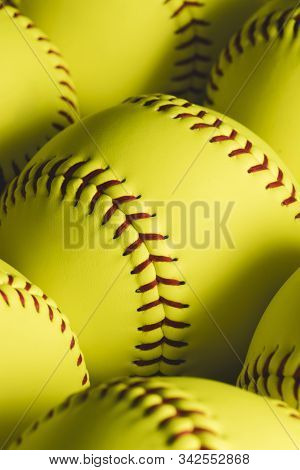 Fastpitch Softball Balls Close Up With Nobody.