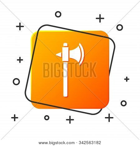 White Medieval Axe Icon Isolated On White Background. Battle Axe, Executioner Axe. Orange Square But