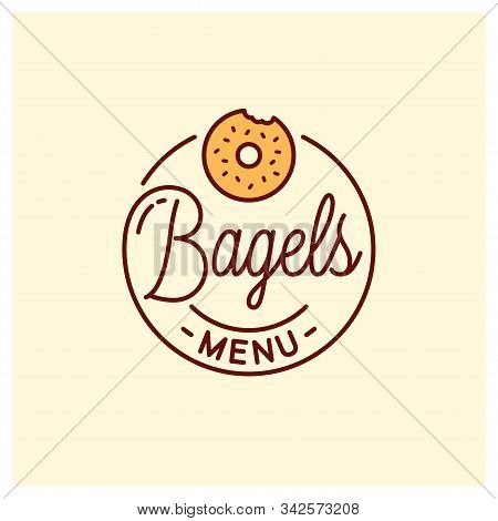 Bagel Menu Logo. Round Linear Of Bagel Bakery