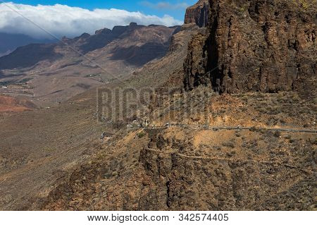 View Of The Mountain Landscape From Degollada De Las Yeguas. Gran Canaria In Spain.