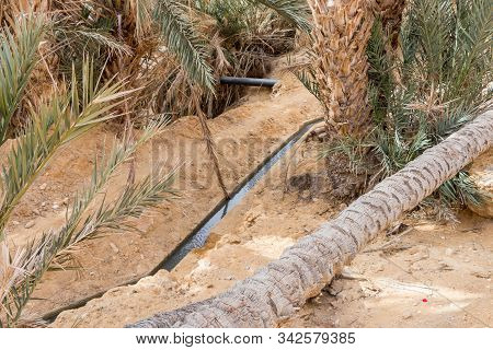 Outdoor View Of An Irrigation Canal In A Small Rural Village Of As-sabikah, Tunisia, Africa