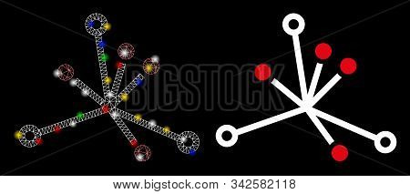 Flare Mesh World Boom Icon With Sparkle Effect. Abstract Illuminated Model Of World Boom. Shiny Wire