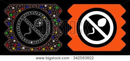Glowing Mesh Spermicide Condom Icon With Glow Effect. Abstract Illuminated Model Of Spermicide Condo