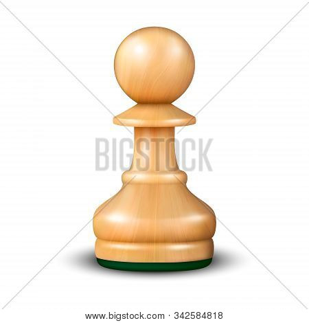 Vector 3d Realistic Wooden Pawn Icon Closeup Isolated On White Background. Design Template. Game Con