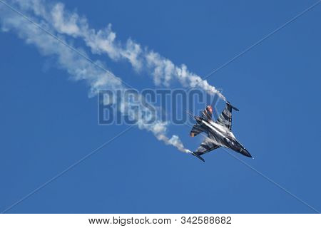 Fairford / United Kingdom - July 12, 2018: Belgian Air Force Special Livery Lockheed F-16am Fighting