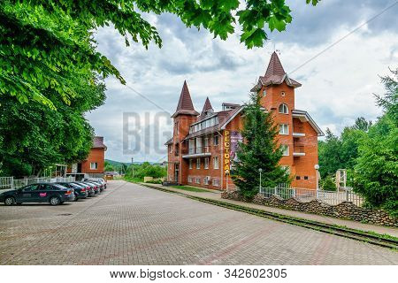 Guamka, Russia - June 28, 2016: Hotel Guamka Exterior View. Mountain Resort In West Caucasus