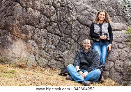 Facatativa, Colombia - January, 2029: Tourists Visiting The Piedras Del Tunjo Archaeological Park In