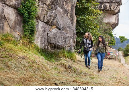 Facatativa, Colombia - January, 2029: Tourists Visiting The Piedras Del Tunjo Archaeological Park In