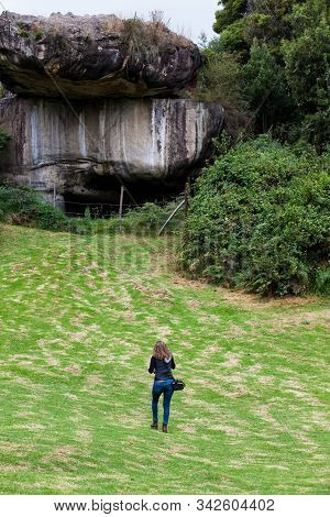 Facatativa, Colombia - January, 2029: Tourists Visiting The Piedras Del Tunjo Archaeological Park In