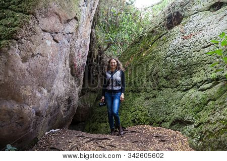Facatativa, Colombia - January, 2029: Tourists Visiting The Piedras Del Tunjo Archaeological Park In
