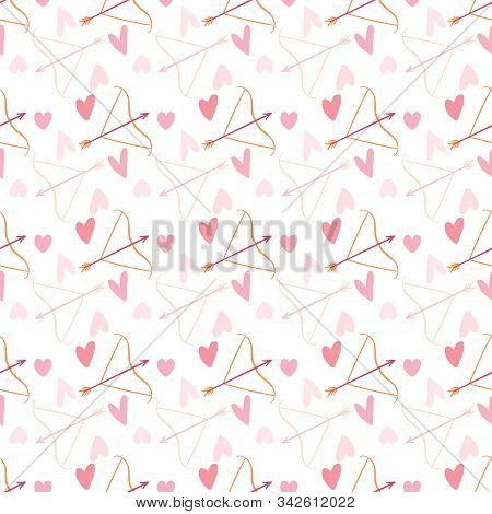 Vector Bow And Arrows With Hearts Valentines Day Seamless Pattern