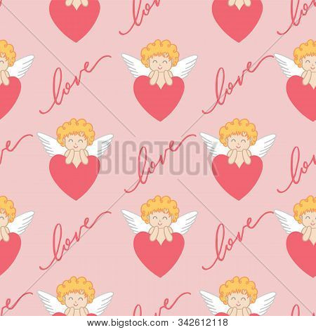 Vector Cupid On Heart Love Seamless Valentines Day Pattern